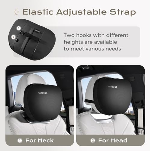 Coverado Car Headrest Pillow Soft Memory Foam Car Neck Support Pillow with Adjustable Strap, Relax Head Muscles Relieve Driving Fatigue, Breathable & Removable Cover