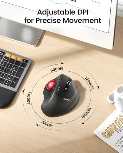 ProtoArc EM01 NL Wireless Trackball Mouse, Rechargeable Thumb Control, Red