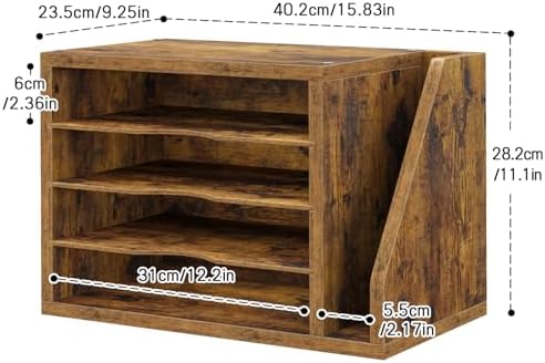 Wooden Mail Organizer, Desk Organizer with 3 Adjustable Shelves