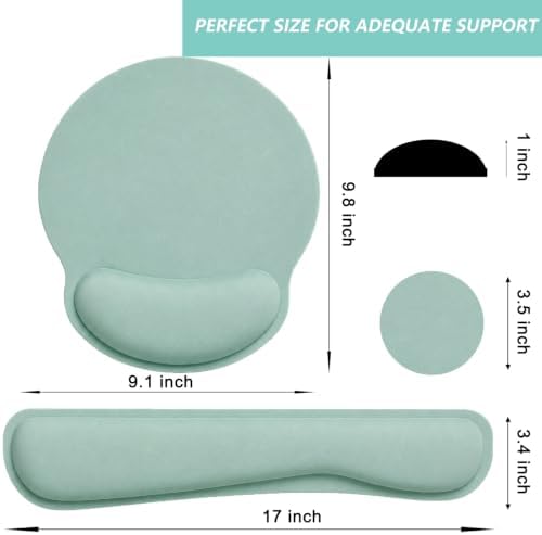 Keyboard Wrist Rest Pad Mouse Pad with Wrist Support Set of 3, Mousepad with Non-Slip Rubber Base, Ergonomic Memory Foam Mouse Wrist Cushion Support for Home Office Laptop Computer, Green