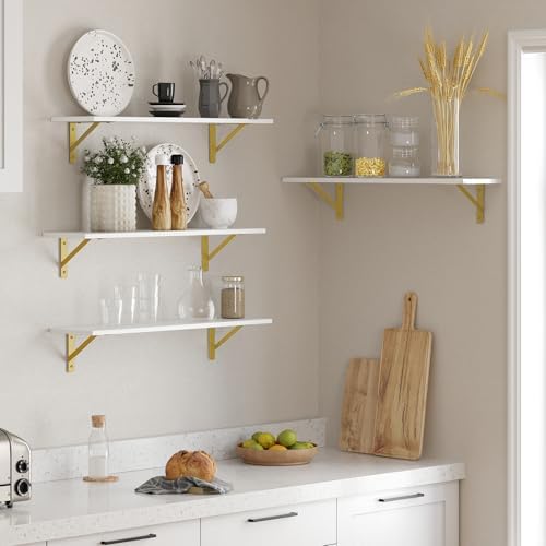 DINZI LVJ Long Wall Shelves, 31.5Inch Wooden Wall Mounted Shelves, Set of 4