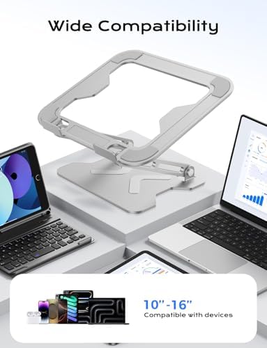 JCZT Adjustable Laptop Stand for Desk, Metal Foldable Laptop Riser, White