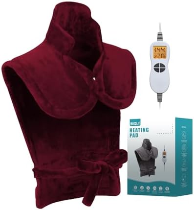 26" x 35" Flannel Neck&Shoulder&Back Heating Pad with 12 Temperature Settings&Countdown Timer, Pain Relief for Back/Neck/Shoulders/Menstrual Pain(Red)