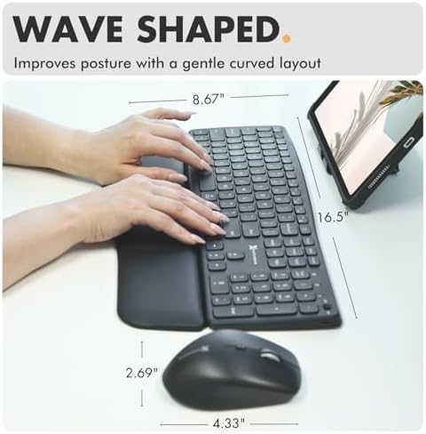 X9 Wireless Keyboard and Mouse Combo - Wave Ergonomic Keyboard and Mouse with Bluetooth & 2.4 G Receiver, Full-Size, Backlit, Multi-Device, with Wrist Rest, for Phone, Computer, Laptop, Windows, Mac