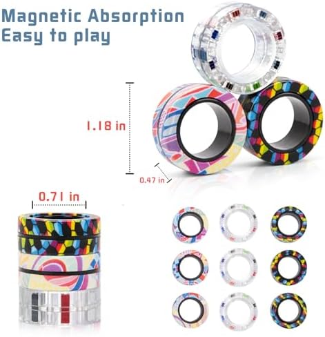 9Pcs Magnetic Rings Fidget Toys for Adults and Kids,Fidget Spinner Rings for Anxiety Relief Therapy Toys for Boy and Girl Ages 8-13,Teens Gift for Teen Party Favors Stocking Stuffers