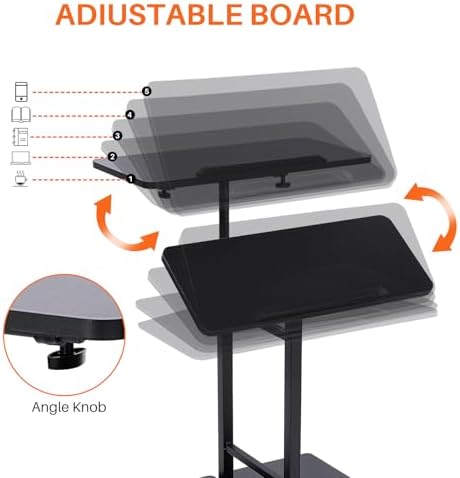 Mobile Computer Cart with Tower Stand, 27.5"-47.2" Height Adjustable