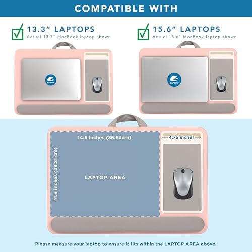 LAPGEAR Home Office Pro Lap Desk – Pink, Fits 15.6” Laptops