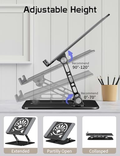 Adjustable Aluminum Laptop Stand for Desk,Ergonomic Riser, Black