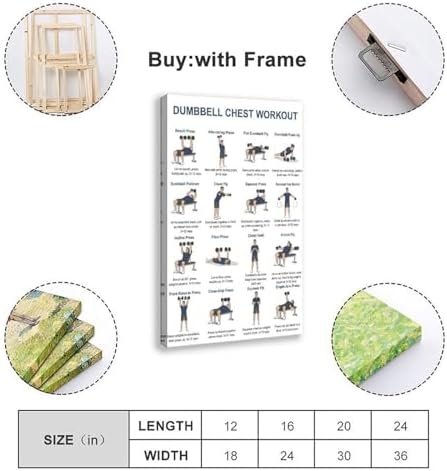 Chest Dumbbell Workout Upper Body Exercise Chart for Home Gym Dumbbell Workout Fitness Canvas Poster Wall Art for Living Room Bedroom Decor Frame 16x24inch