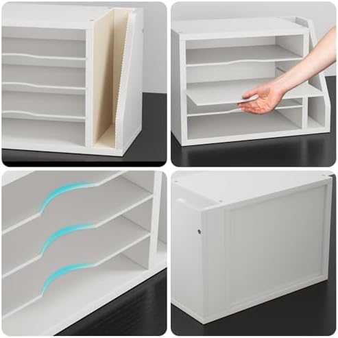 Creso hom Mail Sorter, File Organizer Desktop, Wood Desk Organizer with 3 Adjustable Shelves, Mail Holder for Office, Home, Letter Sorter File Holders for Envelopes, Mail Supplies Magazines, White