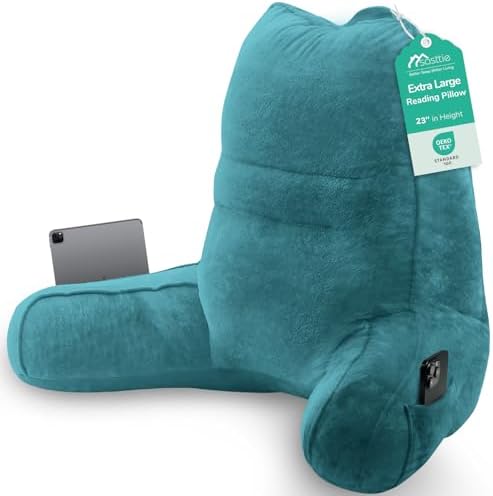 Sasttie Reading Pillow for Bed, Back Pillow for Sitting Up, Teal Blue