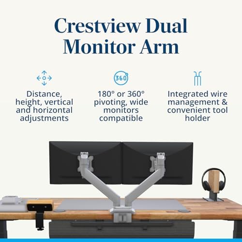 UPLIFT DESK Crestview Dual Monitor Arm - Gas Spring Monitor Mount, Fits 13-35” Inch Displays, VESA Compatible, Clamp or Grommet Installation, Fits Standing Desks & Vertical Options (Gray)