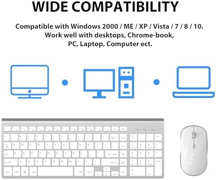 Wireless Keyboard Mouse, JOYACCES 2.4G Compact and Ultra Slim Wireless Keyboard and Mouse for Windows, Computer, Desktop, PC, Laptop-Sliver