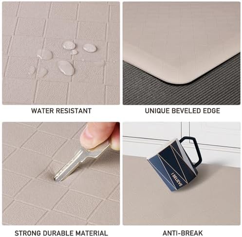 HappyTrends Kitchen Runner Rugs Anti-Fatigue mats,17.3"x 28",Non Slip Waterproof Ergonomic Comfort Mat for Kitchen, Floor Home, Office, Sink, Laundry,Khaki