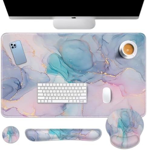 Britimes Keyboard Mouse Pad Set, 4 in 1 Desk Mat Set, Liquid Marbling