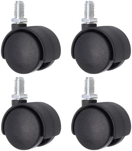 1 Inch Stem Swivel Casters Set of 4, M8 Threaded Stem Swivel Caster Wheels, 360° Rotation Heavy Duty Replacement Castors for Furniture Table Drawer Cabinet Plant Shelf Chair Wheels (Black)