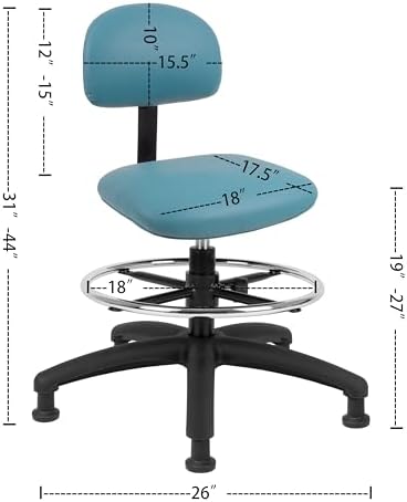 FSS Series Square seat Mid-Stool (19"-27") seat height chair. Fabric Vinyl-for Office, Garage, Desk, Shop, Computer, Doctor, Medical, Easy to Clean! 18" Footring (Aqua, Mid Stool, Glides)