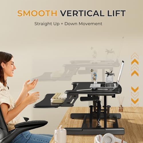 JOY worker Standing Desk Converter, 32" Height Adjustable Desk Riser, Black