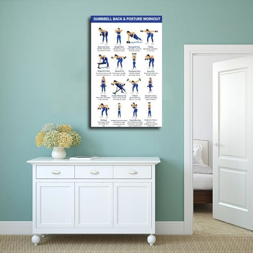 Dumbbell Back And Posture Workout Upper Back Strength Training Exercises Chart Beginner Friendly Fitness Canvas Poster Bedroom Decor Room Decor Frame 12x18inch