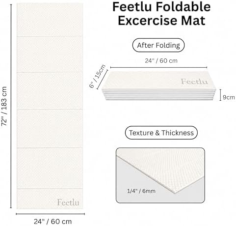 Foldable Yoga Mat, 72" x 24", 6/8/10/12mm