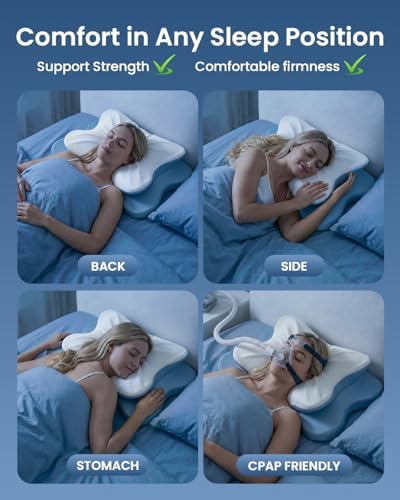 Cervical Pillow for Neck Pain Relief, 4-Height Adjustable Oeko-TEX Memory Foam Contour Pillow for Sleeping, Ergonomic Orthopedic Cooling Neck Pillow for Side Back Stomach Sleepers, Arm Support