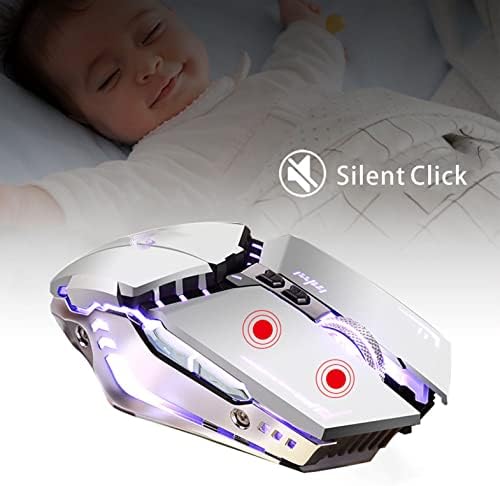 TENMOS T12 Wireless Gaming Mouse, Silent Rechargeable Computer Mice-Silver
