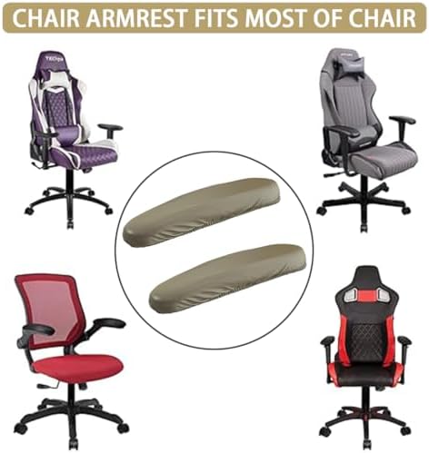 Office Chair Arm Covers Leather Office Removable Armrest Covering Stretch Water Resistant Chair Seat Hand Rest Protector for Computer Desk Chairs 1 Pair Khaki