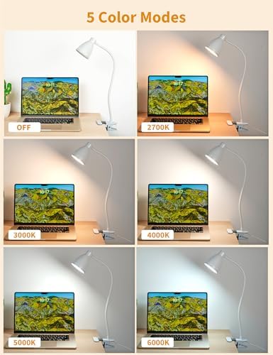BOHON Clamp Lamp 5 Color Modes 10 Brightness Dimmer Bedside Lamp, White