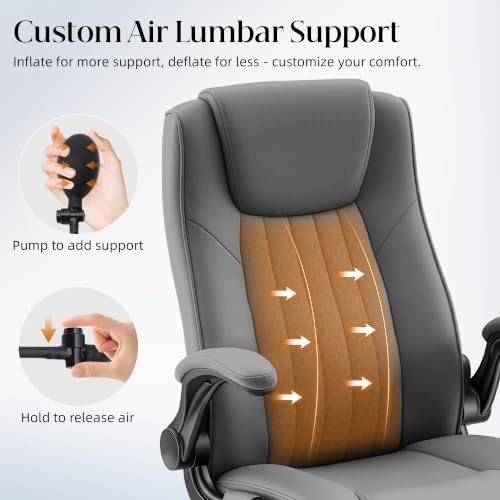 Office Chair, Ergonomic Executive Desk Chair Inflatable Lumbar Support High Back Computer Desk Chair Thick Cushion, Flip-Up Arms and Ergonomic Back Comfy Executive Office Chair for Home Office Gaming