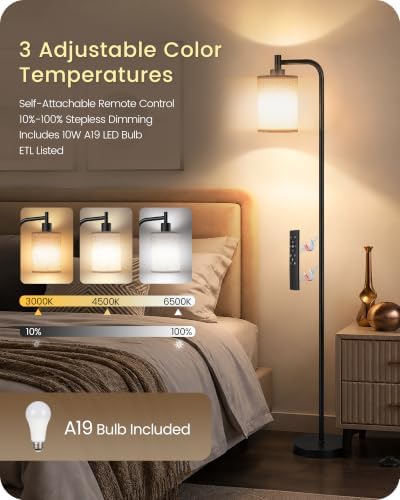Dimmable Floor Lamp for Living Room with Remote & 10W Bulb