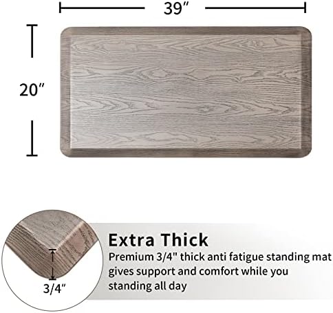 3/4'' Extra Support Anti Fatigue Comfort Mat for Standing Desks, Waterproof Kitchen Floor Mat, Non-Slip Standing Kitchen Mat for Offices, Home, Garages (Taupe Wood Grain, 20''x39'')
