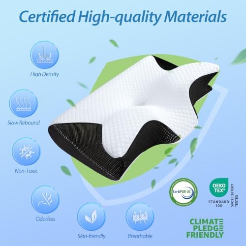HOMCA Memory Foam Cervical Pillow, 2 in 1 Ergonomic Contour Orthopedic Pillow for Neck Pain, Contoured Support Pillows for Side Back Stomach Sleepers