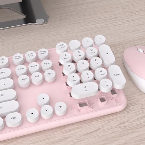 UBOTIE Colorful Wireless Keyboard and Mouse Combo (Pink-White)