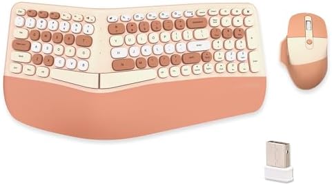 Wireless Ergonomic Keyboard and Mouse Combo with PU Wrist Rest, Carpal Tunnel Keyboard, 2.4G Colorful Split Ergo Keyboard, Comfortable Natural Typing, Compatible with PC/Laptop (Milk Tea)