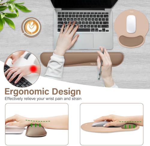 MOSISO Wrist Rest Support for Mouse Pad&Keyboard Set, Mocha