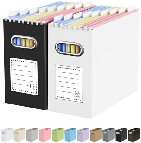 Oterri Portable Collapsible Cardboard File Box with Handle for Letter-Size