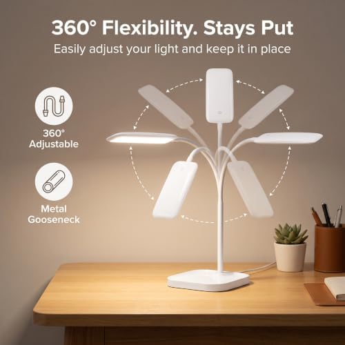 White LED Desk Lamp for Home Office Dorm,Eye-Caring,Gooseneck,Flicker-Free