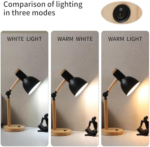 Adjustable Wooden Arm Desk Lamp, Metal Shade Table Lamp