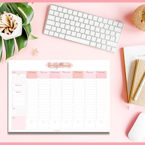 Weekly Hourly Planner Notepad, Daily Planner Desk Pad, Weekly Schedule, To Do List Note Pad, ADHD Planner | 50 Undated Tear Away Sheets | A4 (Pink)
