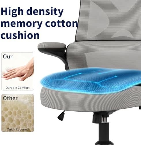 Ergonomic Office Chair - Desk Chair with Adjustable Headrest Lumbar Support Computer Chair - Mesh Comfy Chair with Flip-up Armrests - Gaming Chairs for Adults Home Office 330 LBS (Black+Gray)