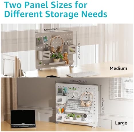 PEGZONE Clamp on Desk Pegboard, 20.4" x 16.5", with 15 Accessories, White
