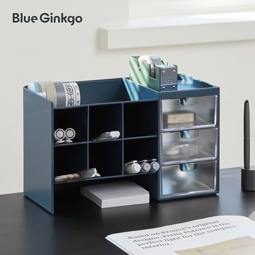 Blue Ginkgo Stackable Desk & Pen Organizer, Blue, Made in Korea