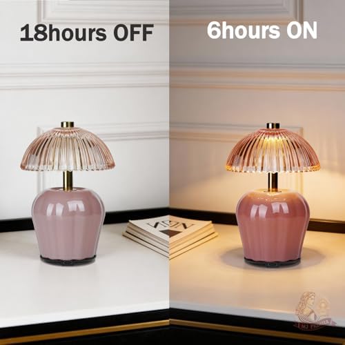 MJ PREMIER Rechargeable Table Lamp, Small Cordless Lamp with Timer, Pink