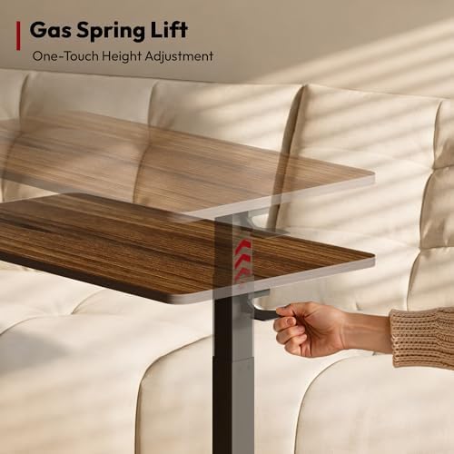 SANODESK 32''Pneumatic Adjustable Overbed Bedside Table with Hidden Casters