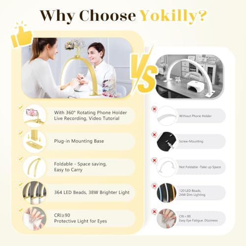 Yokilly Half Moon Light for Nail Desk: 29" Foldable Nail Light for Desk