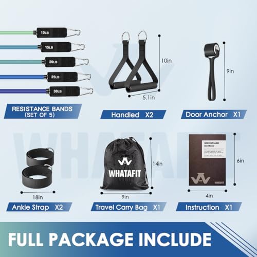 WHATAFIT Resistance Bands, 5 Level Exercise Bands with Handles for Workout