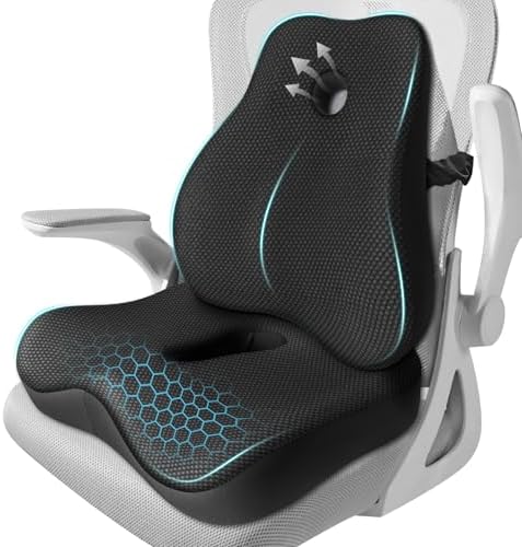 Seat Cushion,Lumbar Support Pillow for Office Chair, Cooling Mesh Office Chair Cushions for Sciatica,Tailbone &Back Pain Relief,Ergonomic Memory Foam Back Support Pillow for Desk,Gaming Car Chair