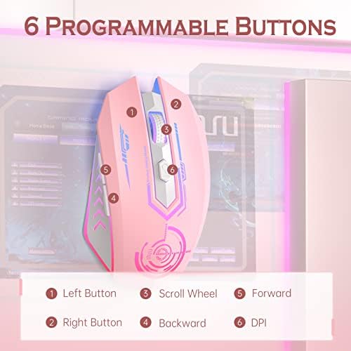 UHURU Wireless Gaming Mouse, Rechargeable 10000 DPI LED PC Mouse