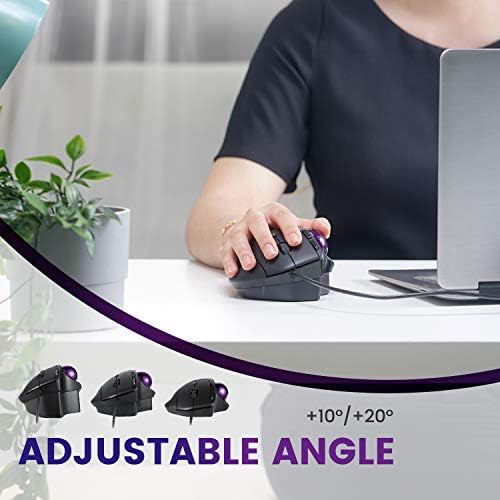 Perixx PERIMICE-520 Wired USB Ergonomic Programmable Trackball Mouse, Adjustable Angle, 8 Button Design, Black (PM-520-11447)