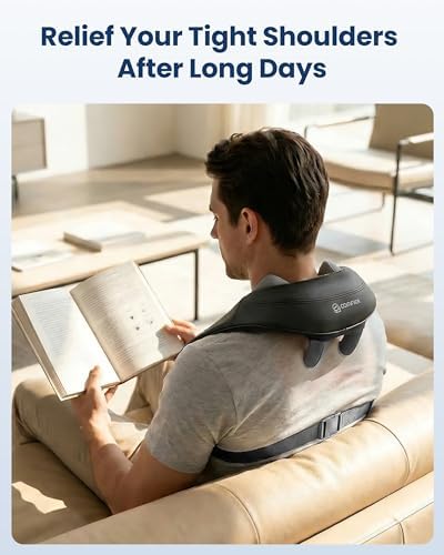 COMFIER Hands-Free Neck and Shoulder Massager with Heat, Cordless 4D Shiatsu Deep Kneading Massager, Rechargeable Upper Back & Trapezius Massage for Home, Office, Housework，Black